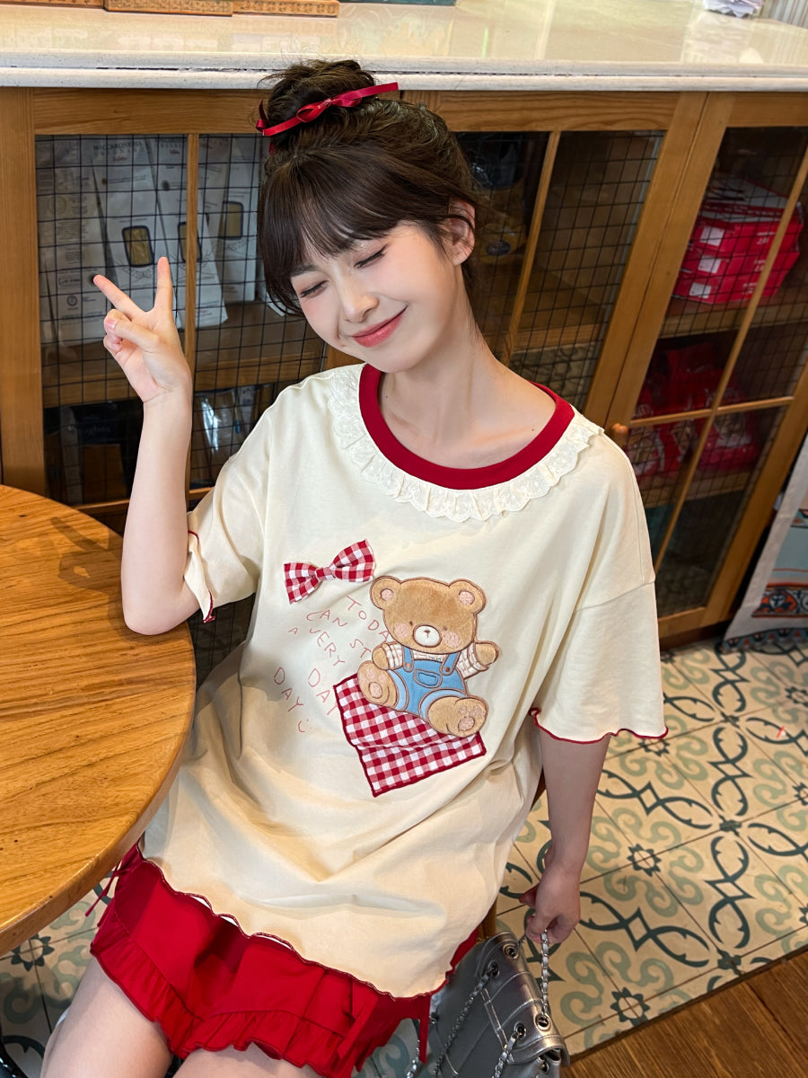 Little Bear Doll Round Neck Loose Tee-ntbhshop