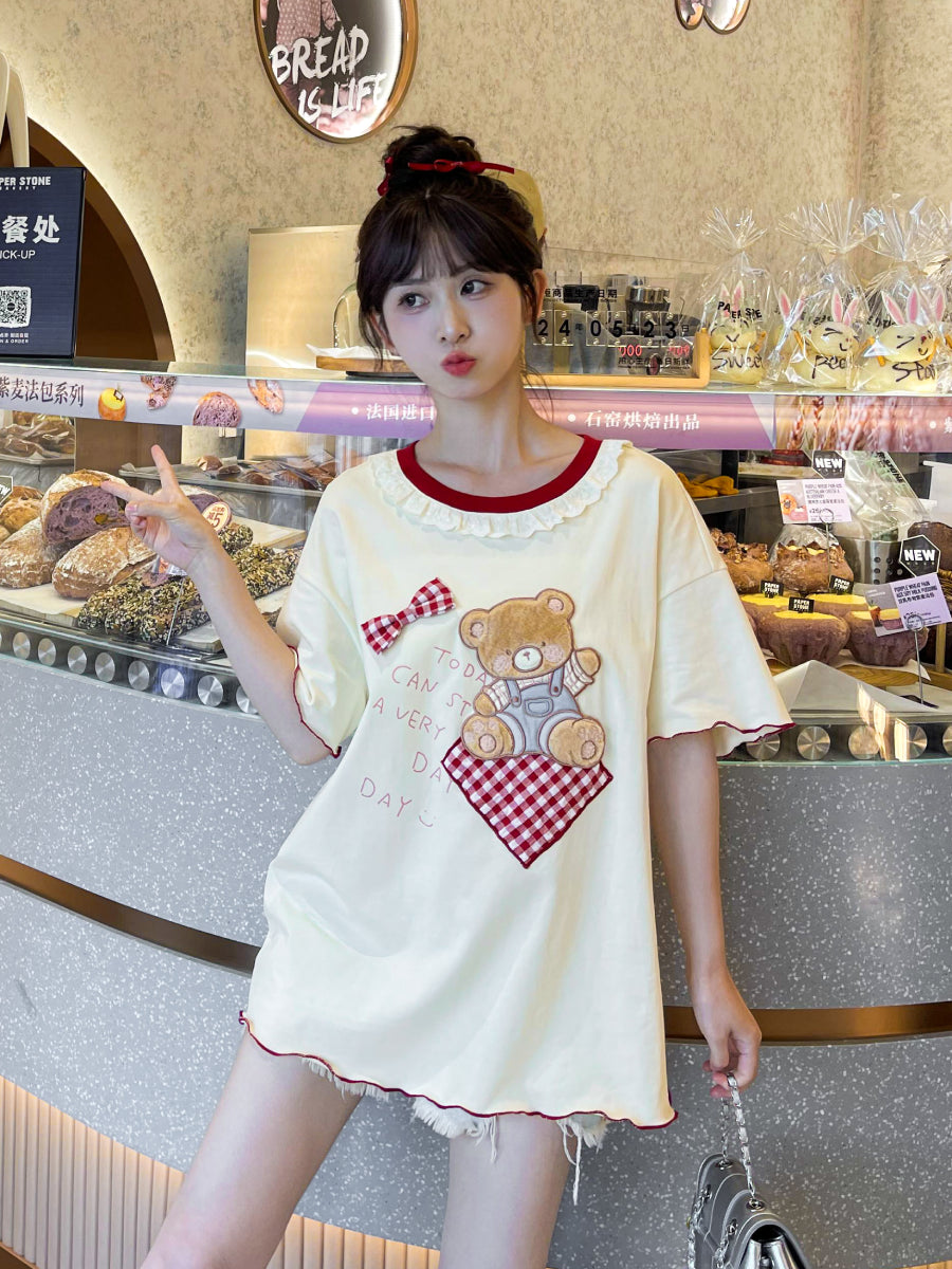 Little Bear Doll Round Neck Loose Tee-ntbhshop