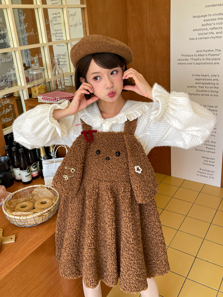Soft Dream Ribbed Doll Collar Blouse-Sets-ntbhshop