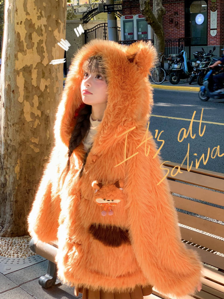 Red Fox Hooded Fluffy Jacket-ntbhshop