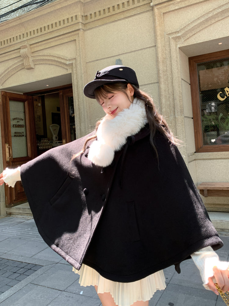 Black Kitten Woolen Cape-ntbhshop
