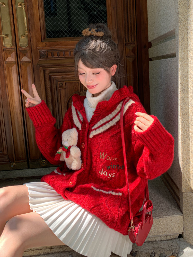 Warm Winter Days Knit Hooded Cardigan-ntbhshop