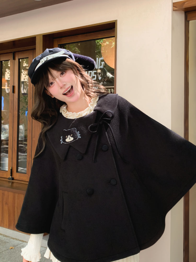 Black Kitten Woolen Cape-ntbhshop