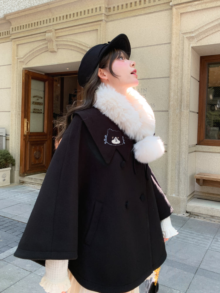 Black Kitten Woolen Cape-ntbhshop