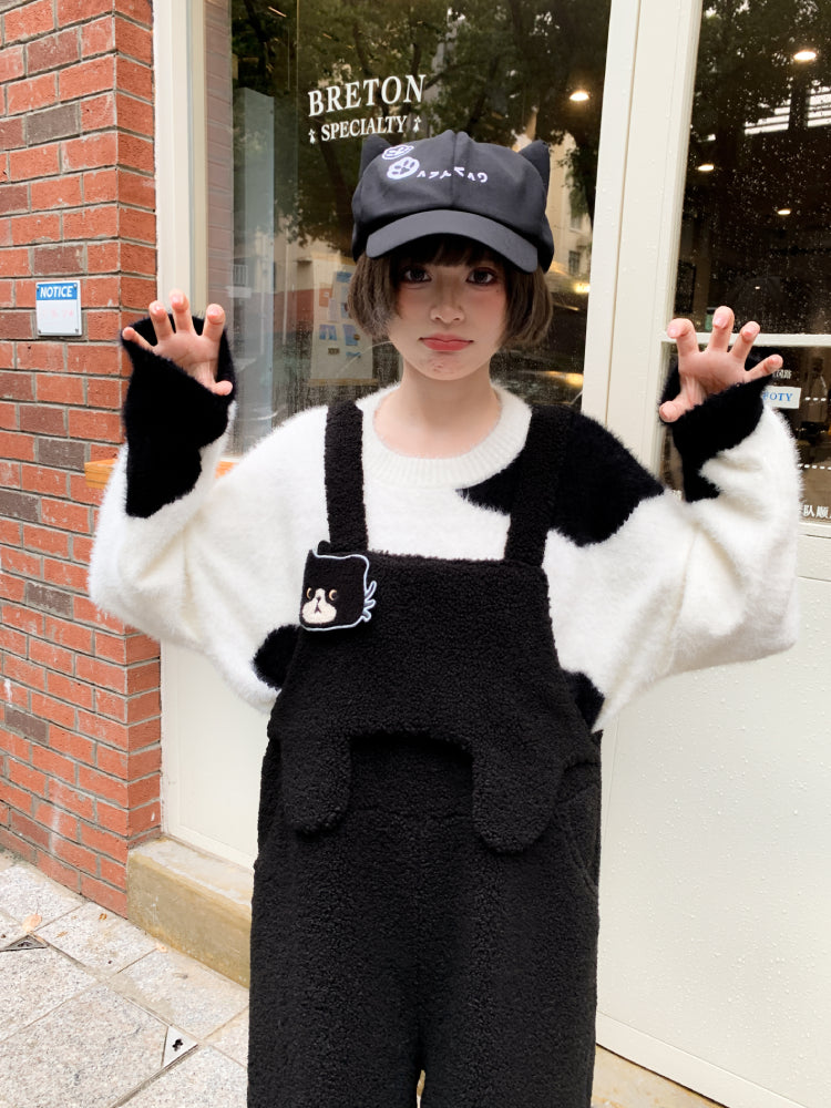 Black Kitten Sweater & Overall Pants-ntbhshop