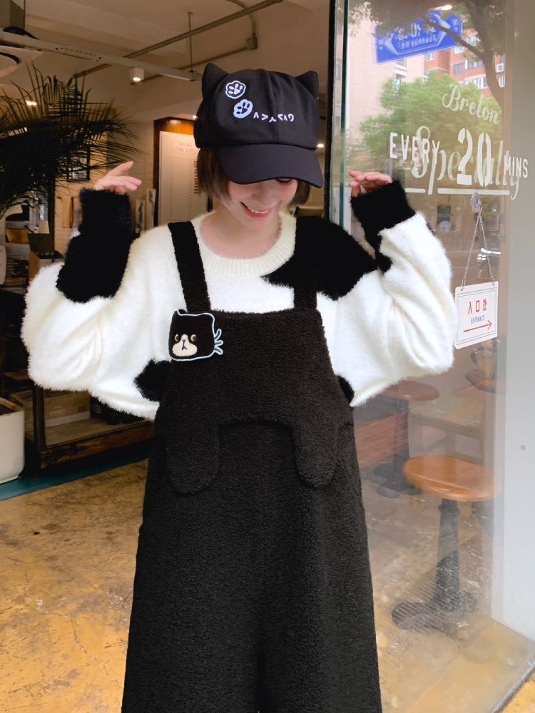 Black Kitten Sweater & Overall Pants-ntbhshop