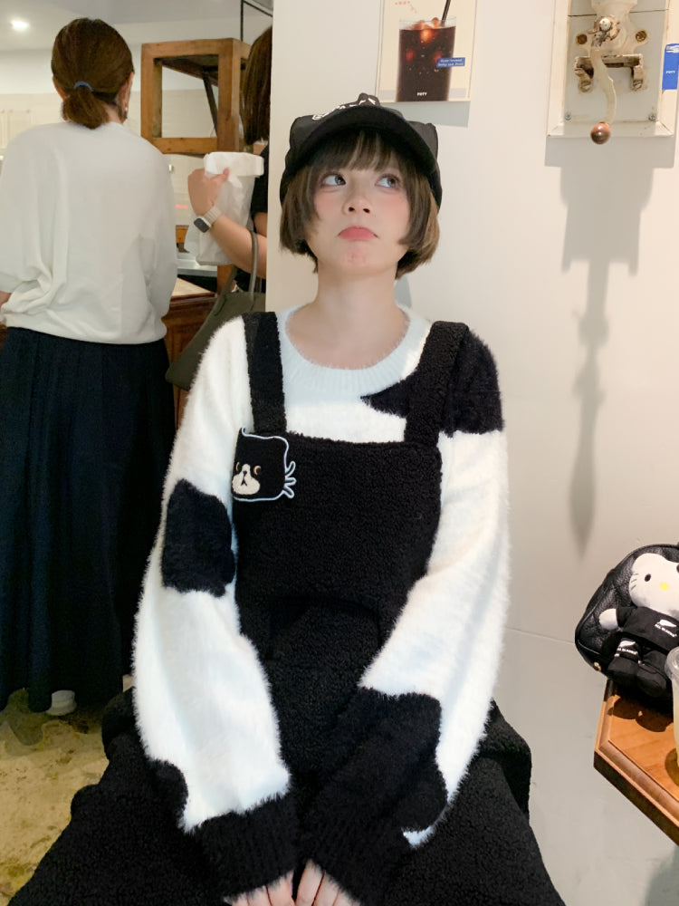 Black Kitten Sweater & Overall Pants-ntbhshop