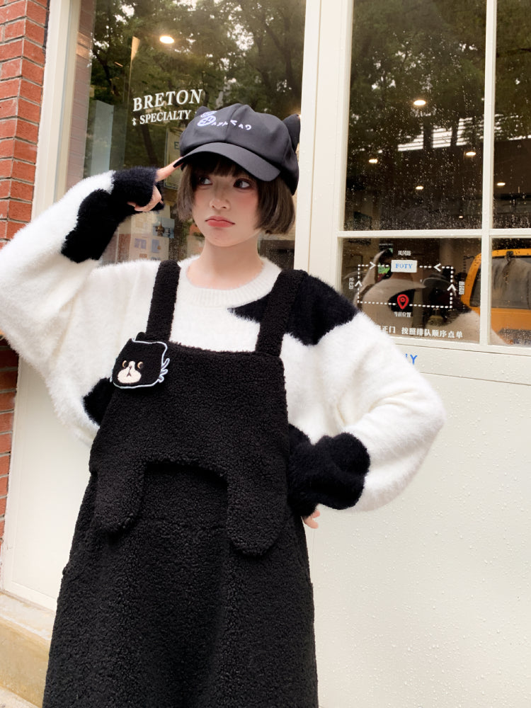Black Kitten Sweater & Overall Pants-ntbhshop