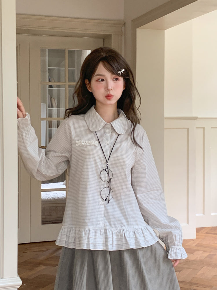 Soft Lecture Doll Gingham Blouse-Sets-ntbhshop