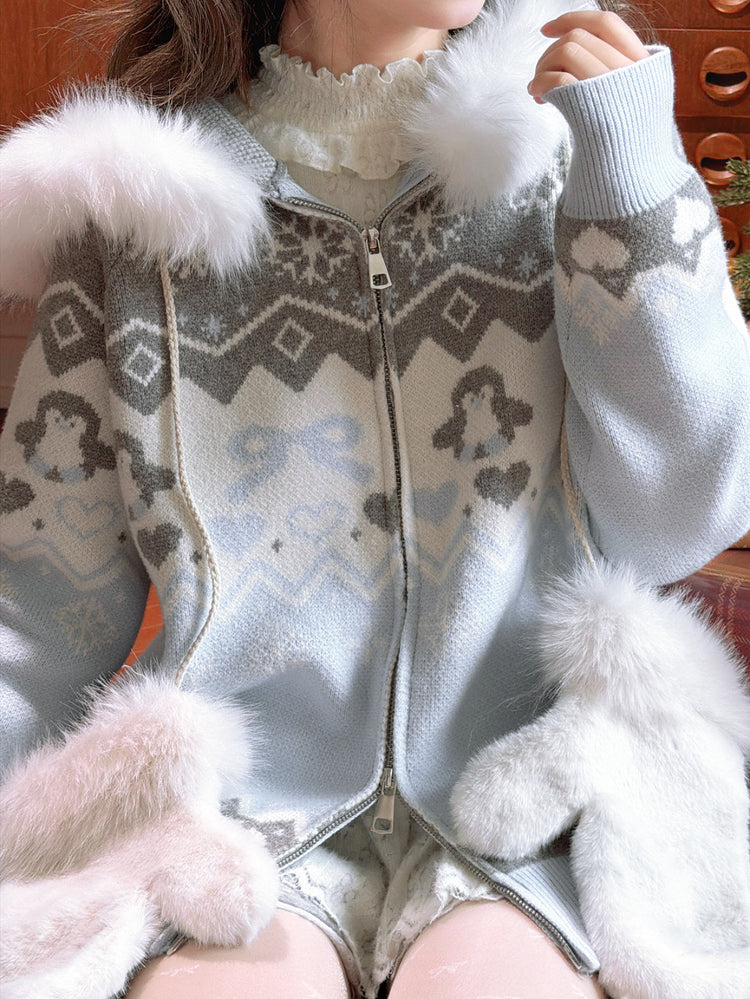 Cloud Heart Fair Isle Knit Jacket-Outerwear-ntbhshop