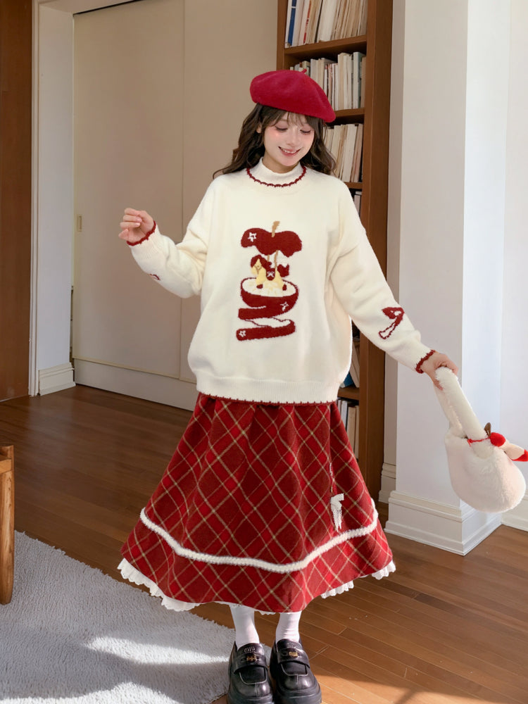 Cranberry Ribbon Christmas Midi Skirt-ntbhshop