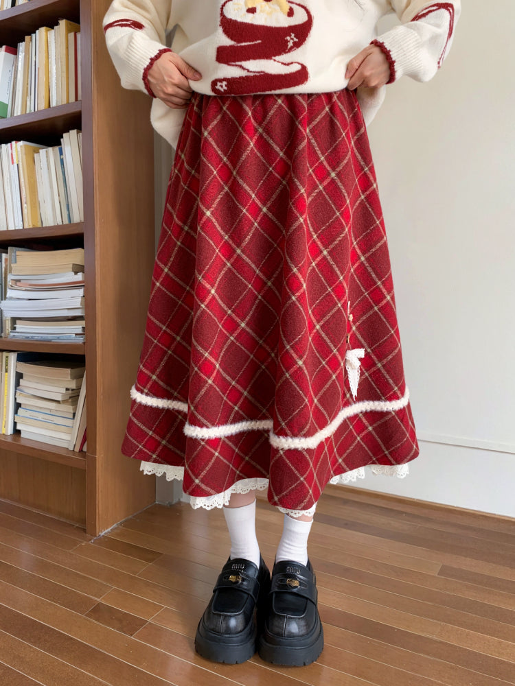 Cranberry Ribbon Christmas Midi Skirt-ntbhshop