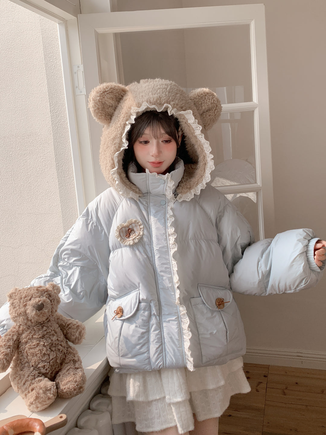 Bear Cloud Hooded Puffer Jacket-Outerwear-ntbhshop