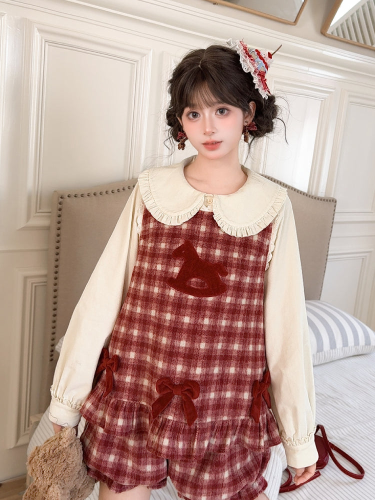Cherry Check Rocking Pony Vest & Short-Outerwear-ntbhshop