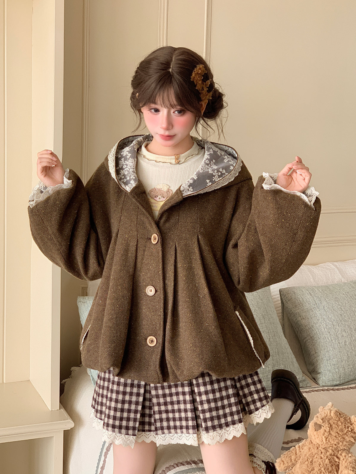 Biscuit Academia Hooded Wool Jacket-Outerwear-ntbhshop