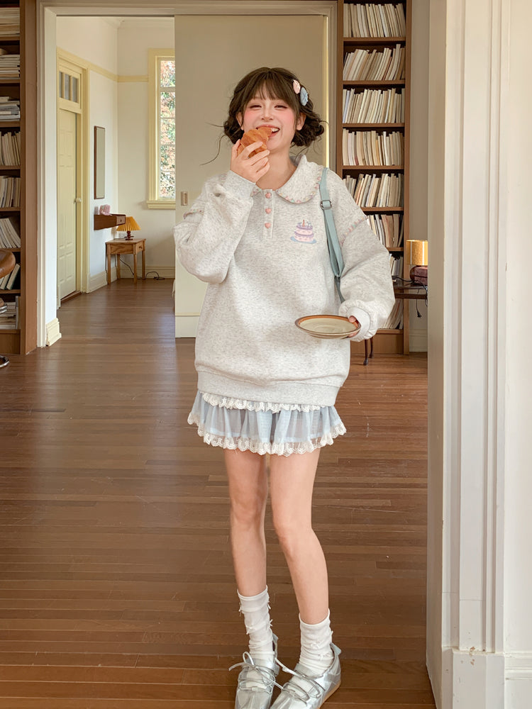 Birthday Cake Doll Collar Sweatshirt-Tops-ntbhshop