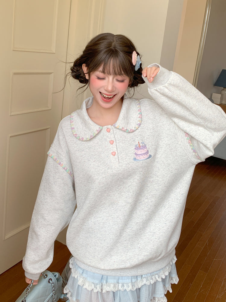 Birthday Cake Doll Collar Sweatshirt-Tops-ntbhshop