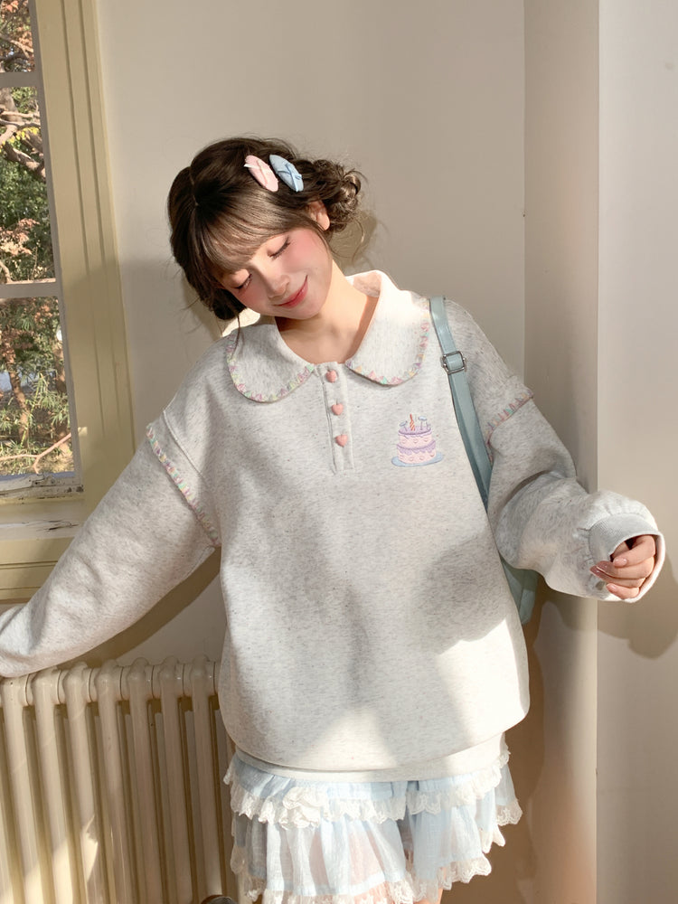 Birthday Cake Doll Collar Sweatshirt-Tops-ntbhshop