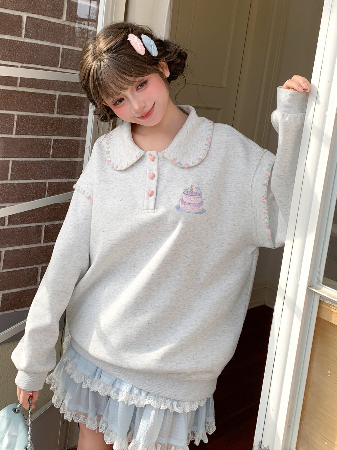 Birthday Cake Doll Collar Sweatshirt-Tops-ntbhshop
