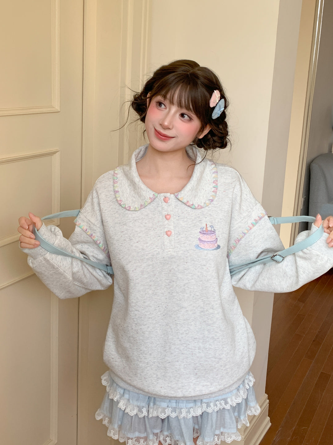 Birthday Cake Doll Collar Sweatshirt-Tops-ntbhshop