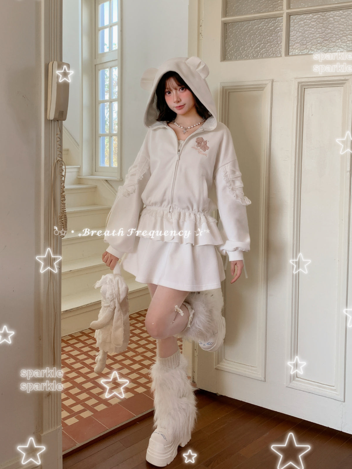 Milk Angel Bear Sweat Jacket & Skirt-Sets-ntbhshop