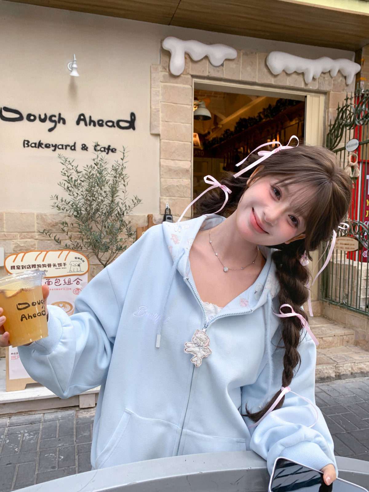 After Tea Blue Lamb Hooded Jacket-Outerwear-ntbhshop