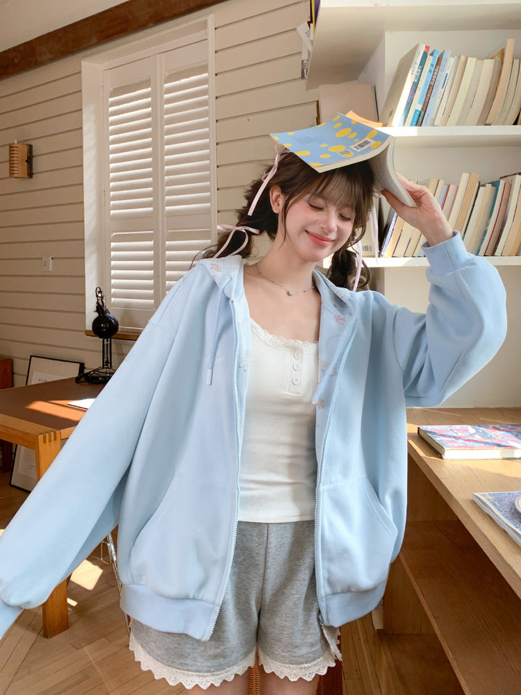 After Tea Blue Lamb Hooded Jacket-Outerwear-ntbhshop