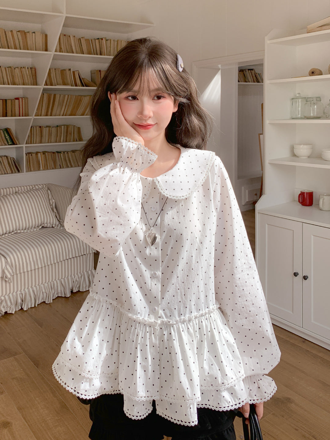 Sugar Dot Cotton Doll Blouse-Tops-ntbhshop