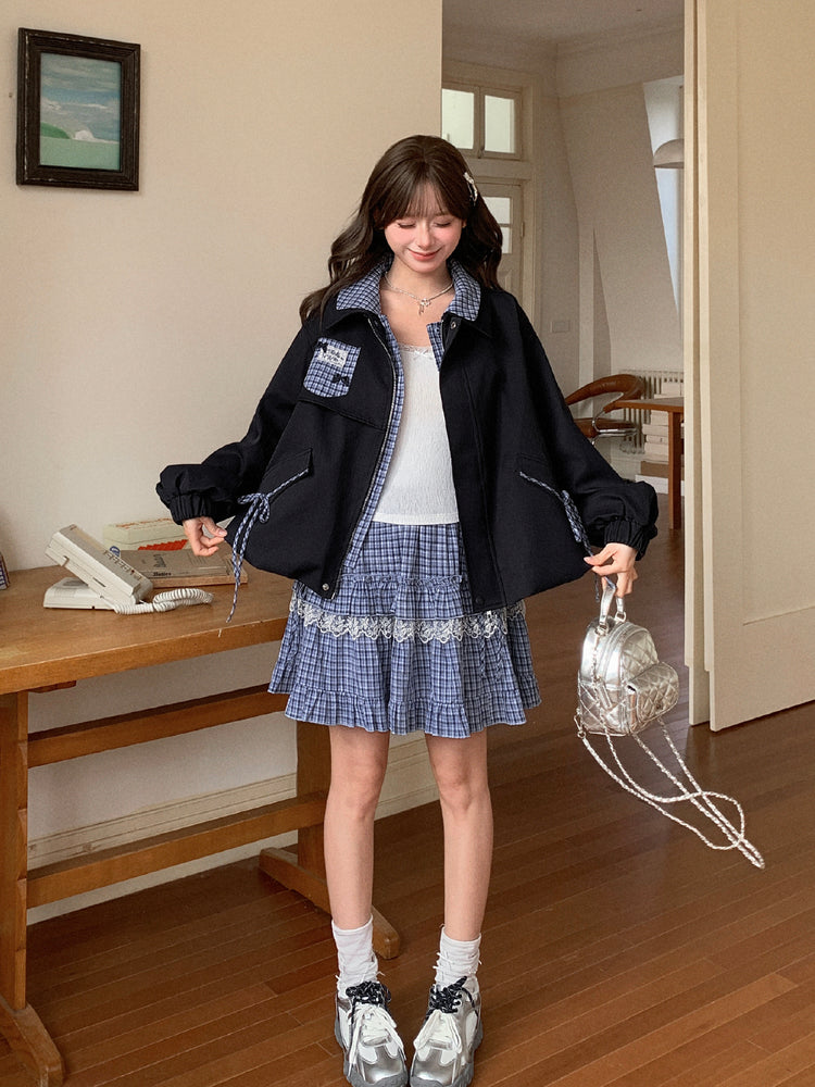 Puppy Check Layer Short Jacket-Outerwear-ntbhshop