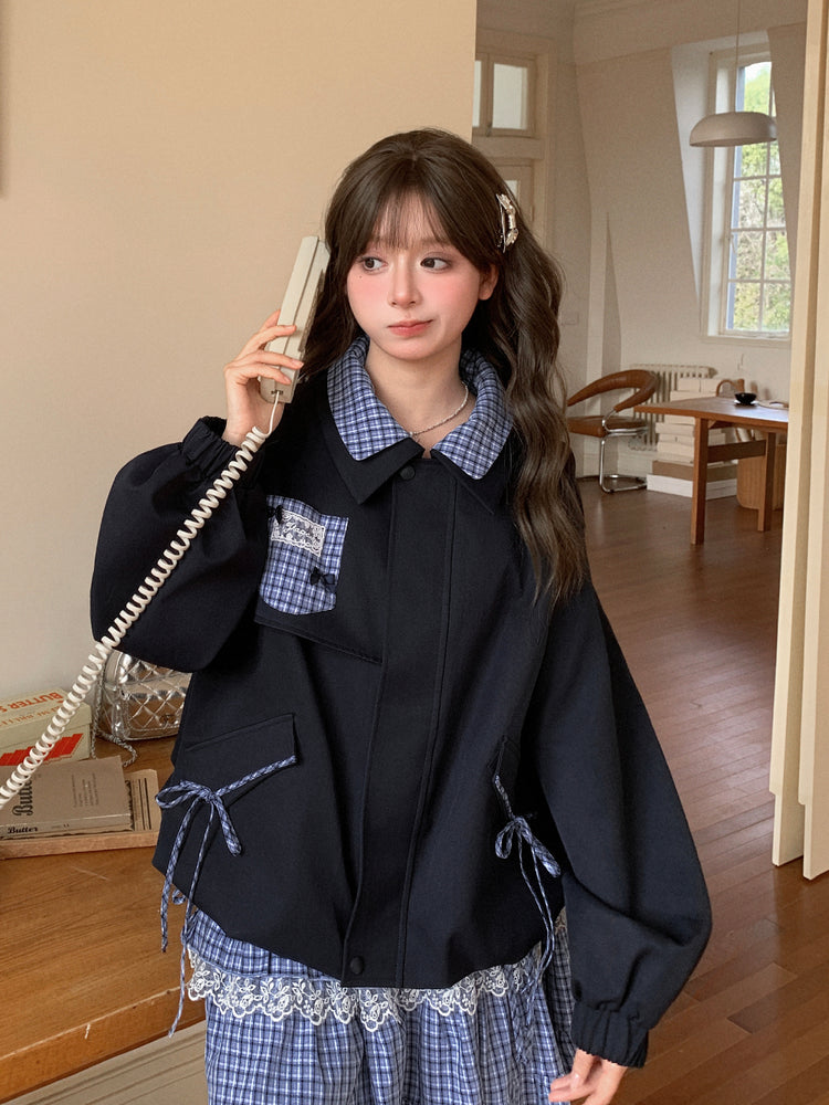 Puppy Check Layer Short Jacket-Outerwear-ntbhshop