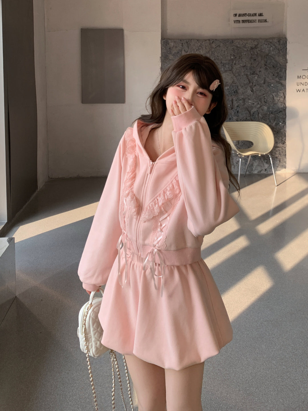 Blush Cloud Kitten Sweat Jacket & Skirt
