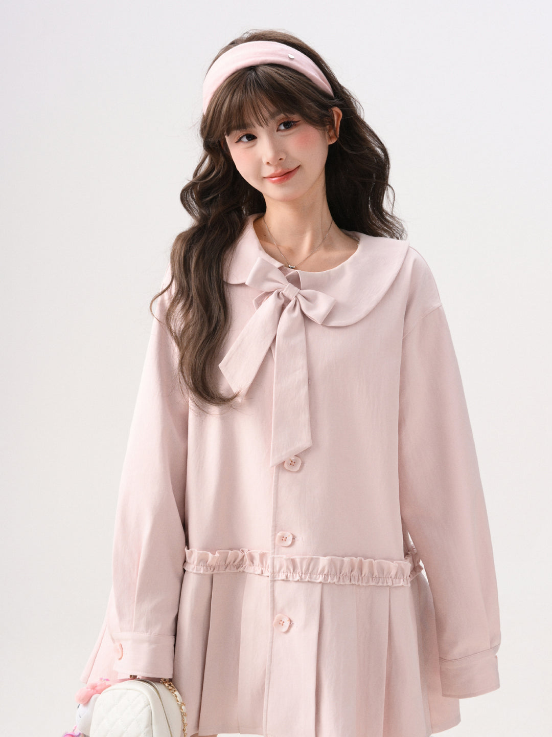 Blush Ribbon Pleat Coat Dress