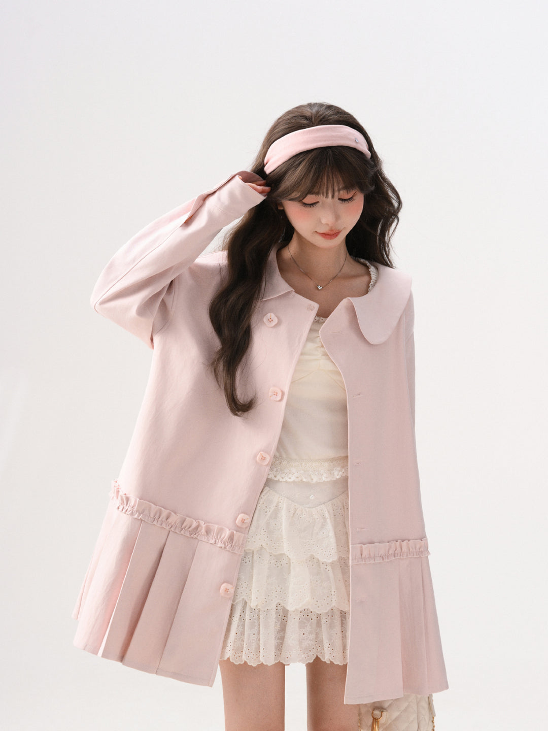 Blush Ribbon Pleat Coat Dress