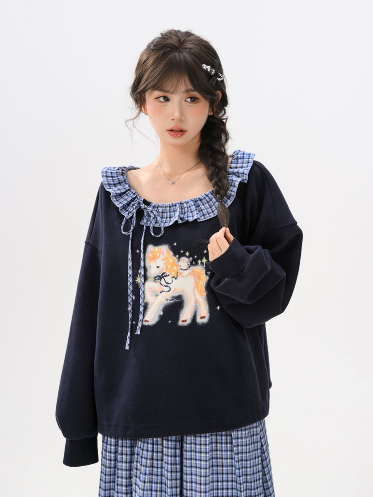 Midnight Unicorn Ruffle Sweatshirt-Tops-ntbhshop