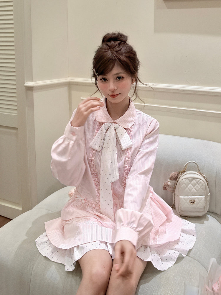 Berry Milk Polka Layered Skirt-Bottoms-ntbhshop