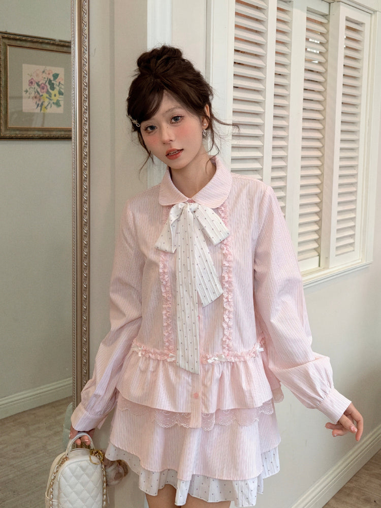 Berry Milk Polka Layered Skirt-Bottoms-ntbhshop