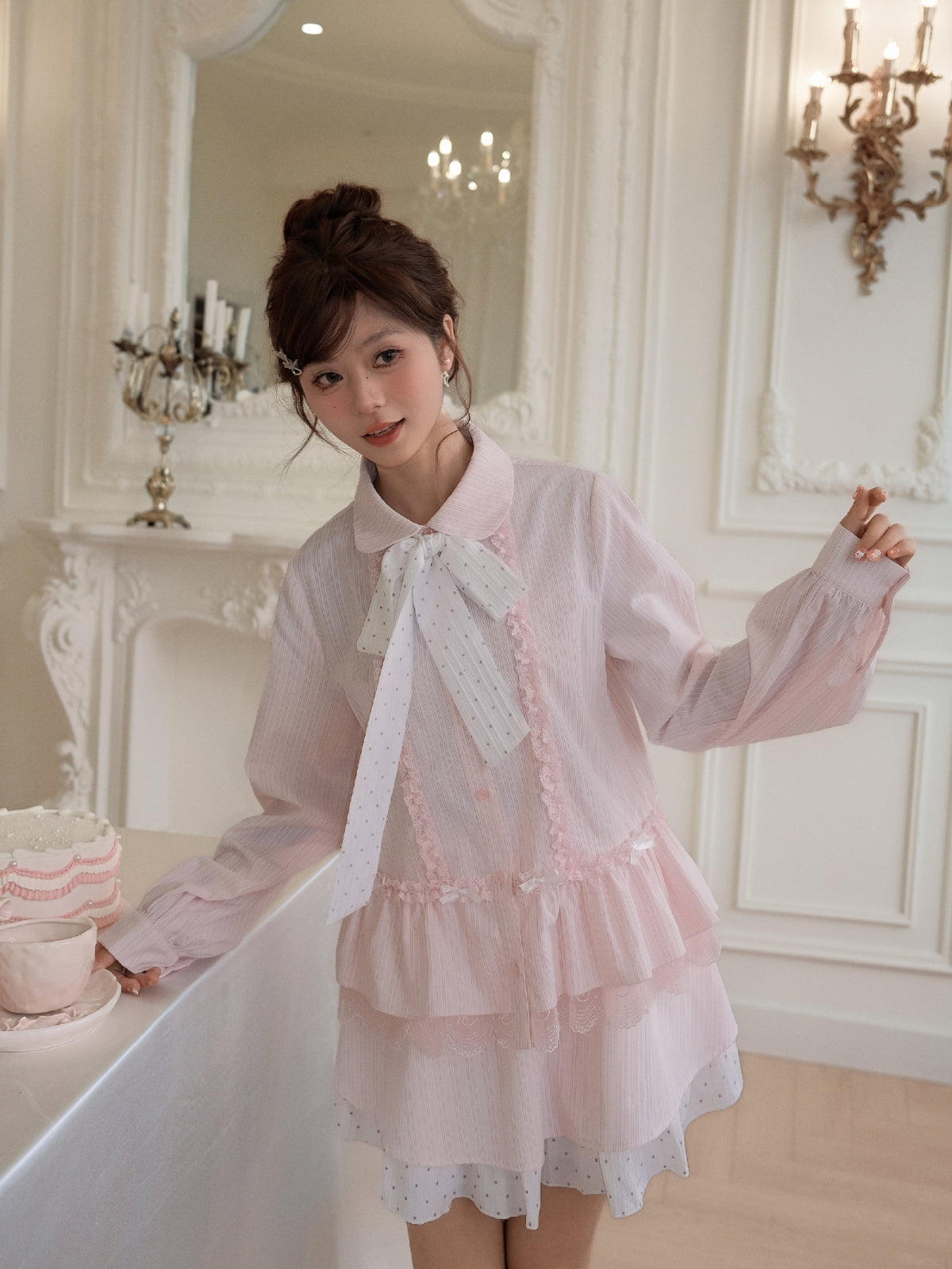 Berry Milk Polka Layered Skirt-Bottoms-ntbhshop