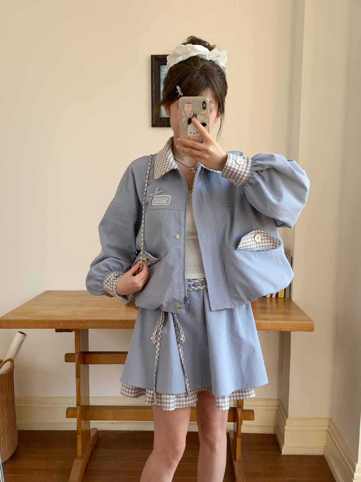 Cloud Frost Gingham Layer Skirt-Bottoms-ntbhshop