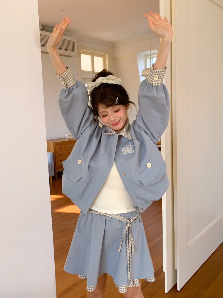 Cloud Frost Gingham Layer Skirt-Bottoms-ntbhshop