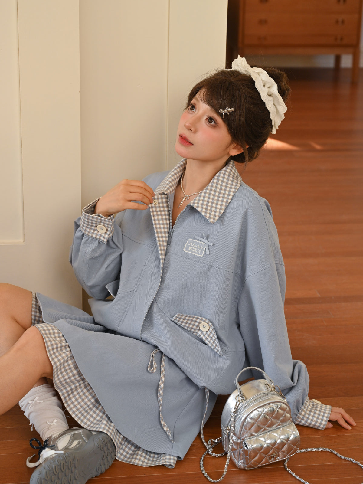 Cloud Frost Plaid Crop Jacket-Outerwear-ntbhshop