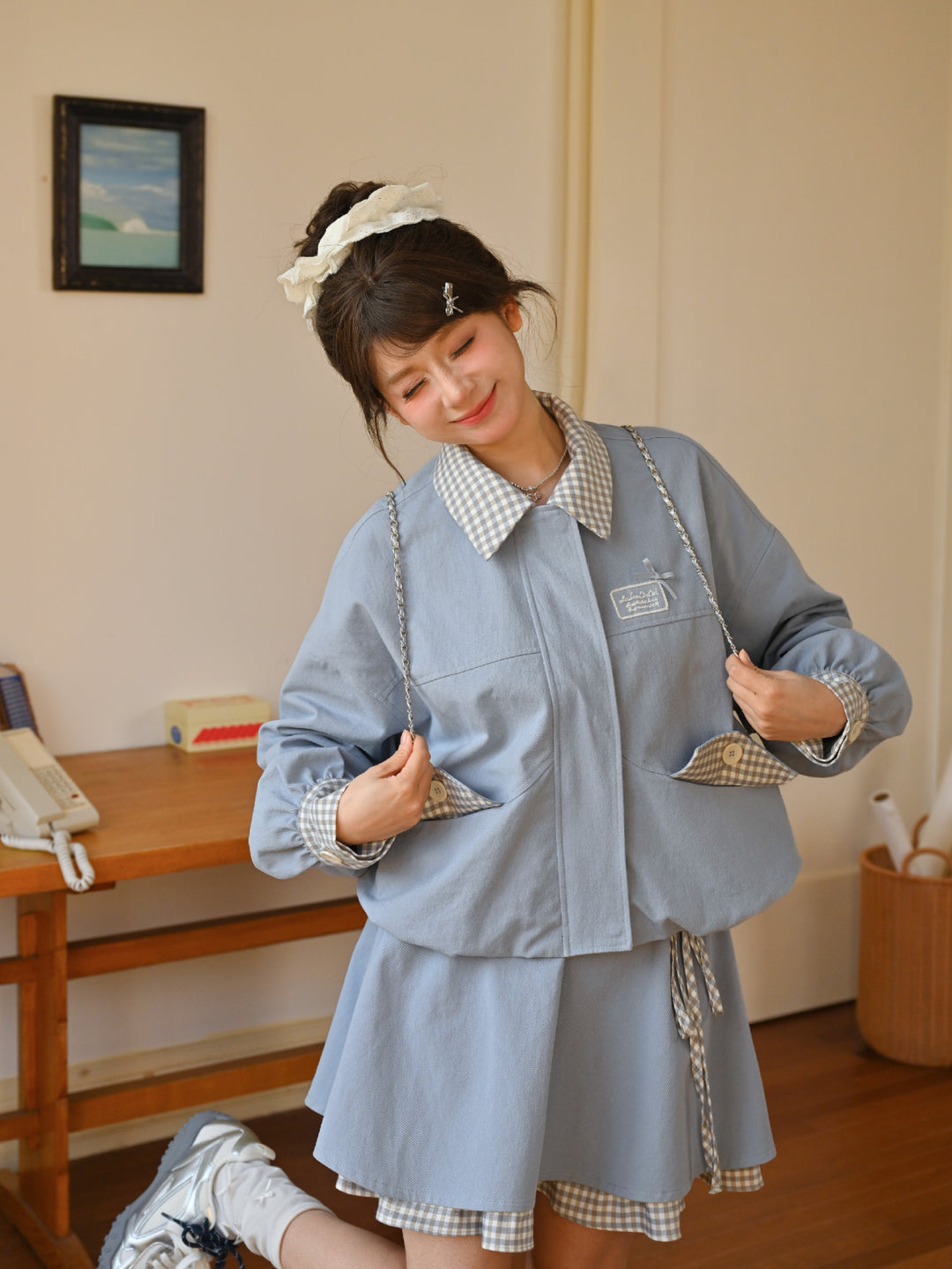 Cloud Frost Gingham Layer Skirt-Bottoms-ntbhshop