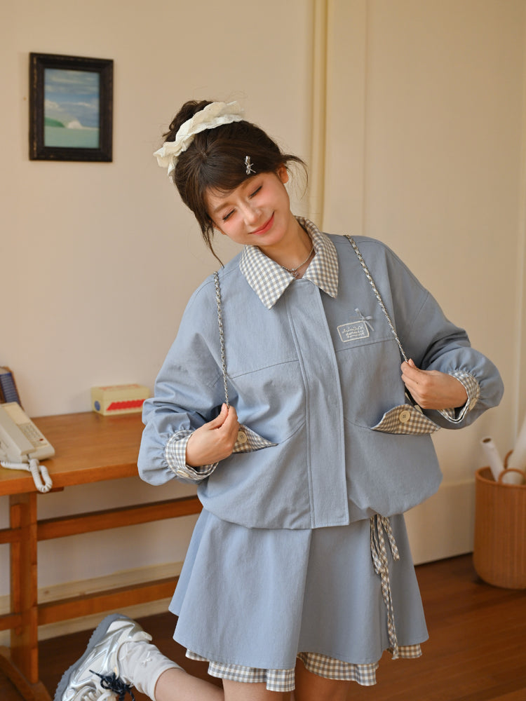 Cloud Frost Gingham Layer Skirt-Bottoms-ntbhshop