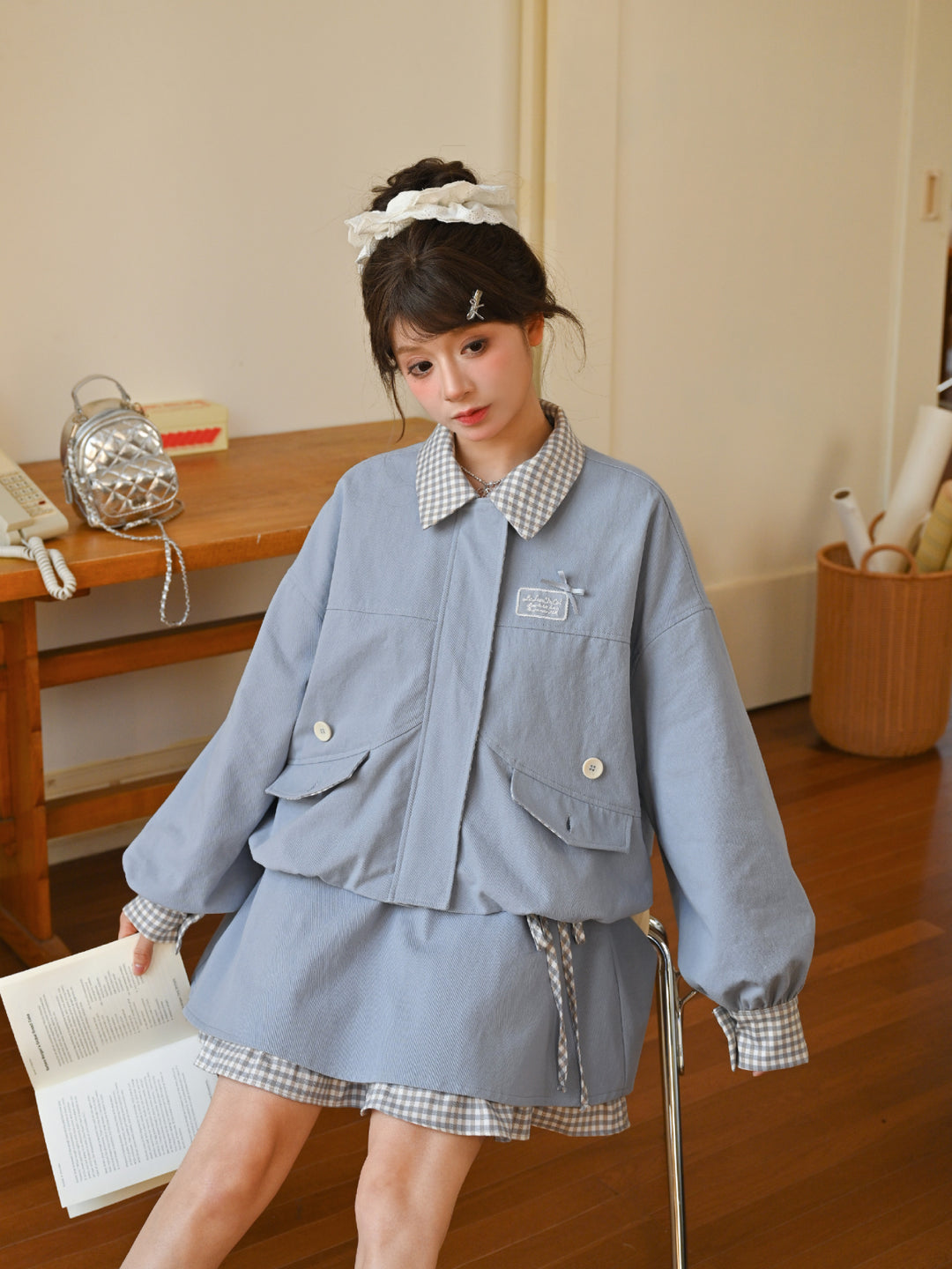 Cloud Frost Plaid Crop Jacket-Outerwear-ntbhshop