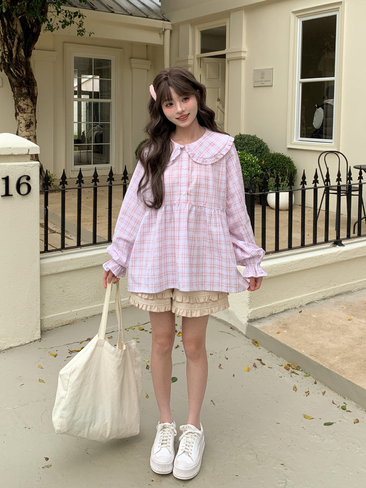 Blush Cloud Plaid Babydoll Blouse-Tops-ntbhshop