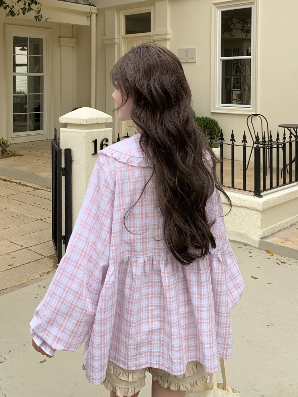 Blush Cloud Plaid Babydoll Blouse-Tops-ntbhshop