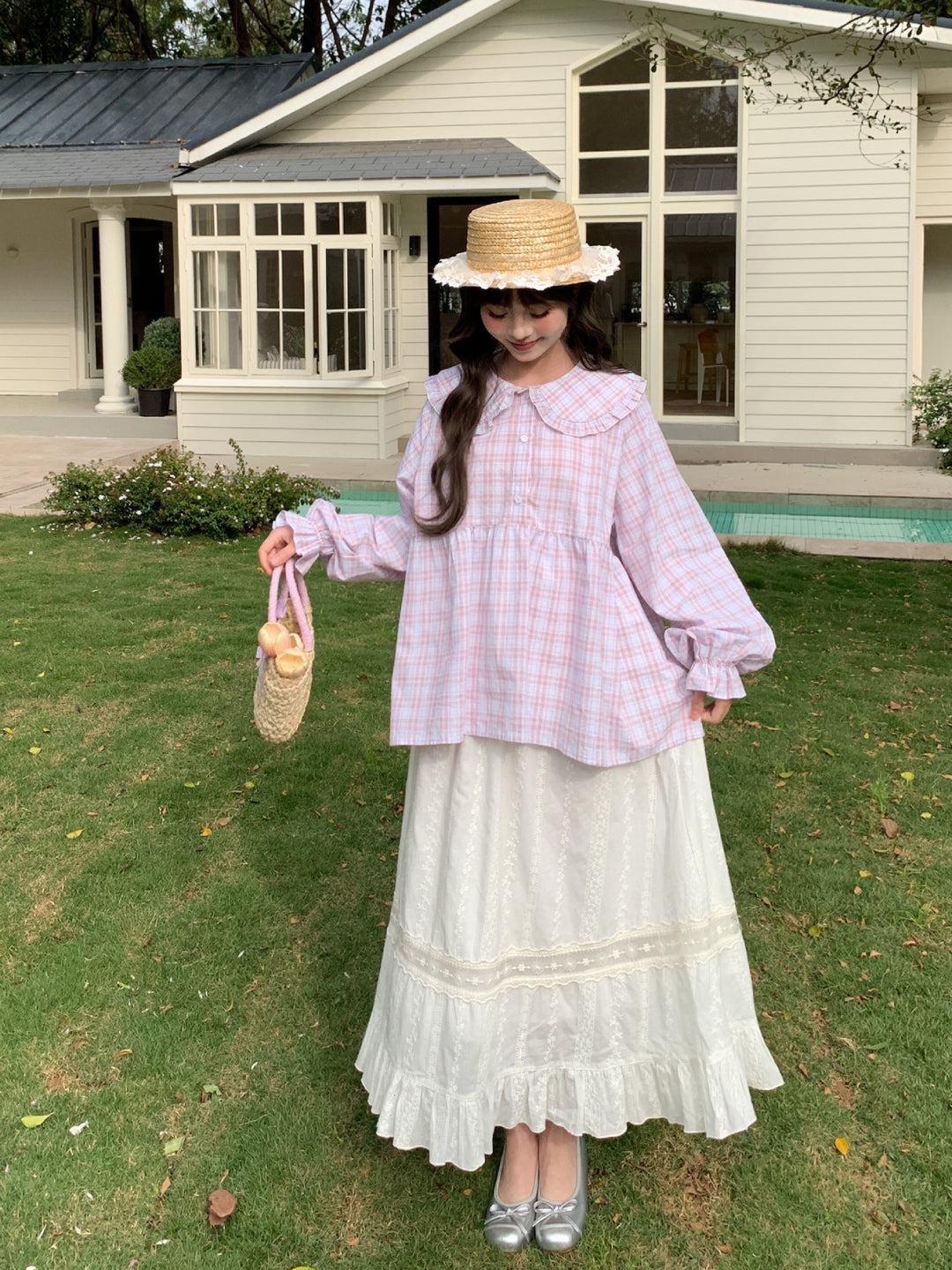 Blush Cloud Plaid Babydoll Blouse-Tops-ntbhshop