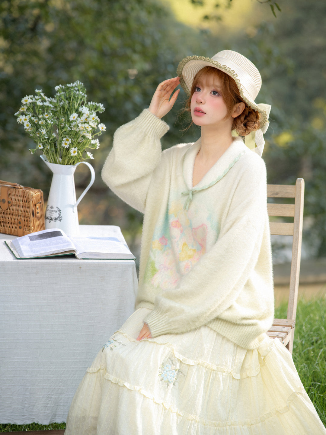 Garden Bear Knit Pullover Sweater-Tops-ntbhshop