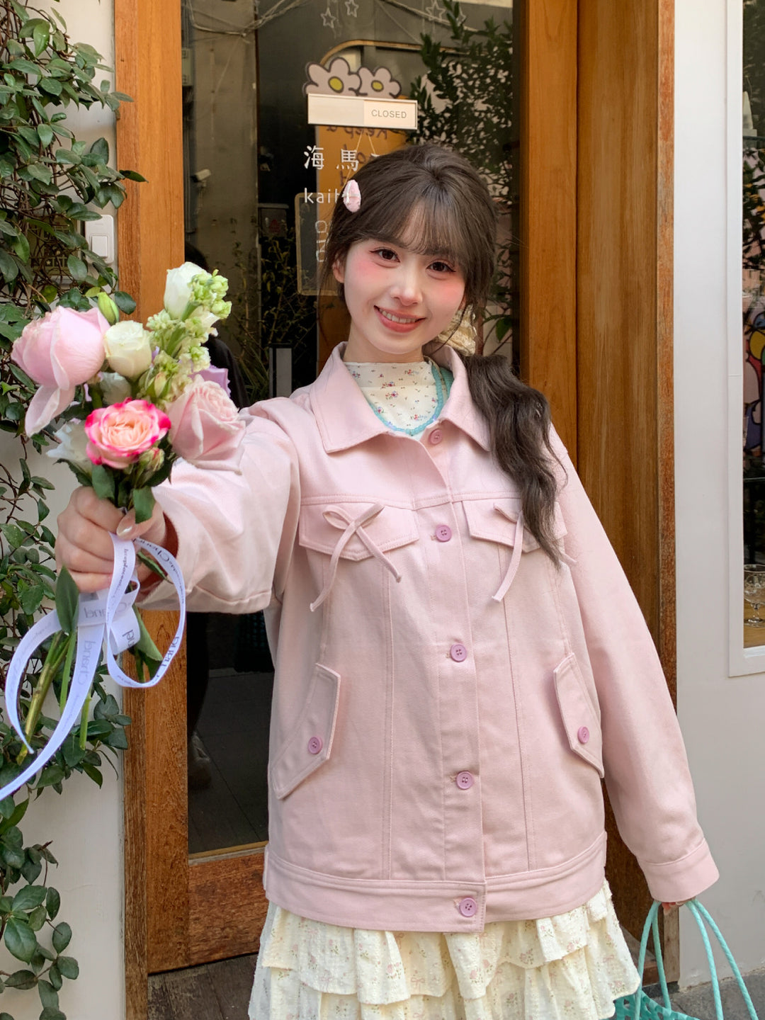 Rosy Whisper Denim Jacket-Outerwear-ntbhshop