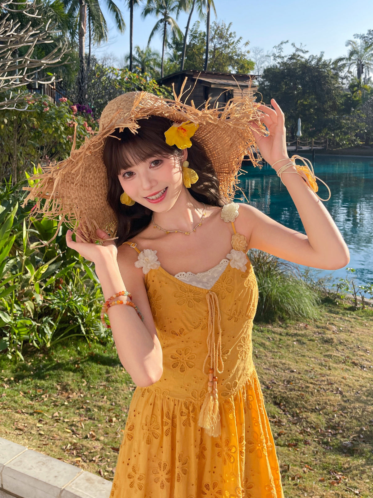 Tropical Bloom Eyelet Sundresses-Dresses-ntbhshop