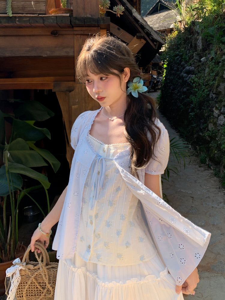 Floral Meadow Cotton Spliced Blouses-Tops-ntbhshop